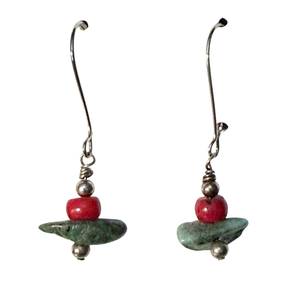 Handmade Coral and Turquoise Delicate Drop Earrings Stephanie Aune